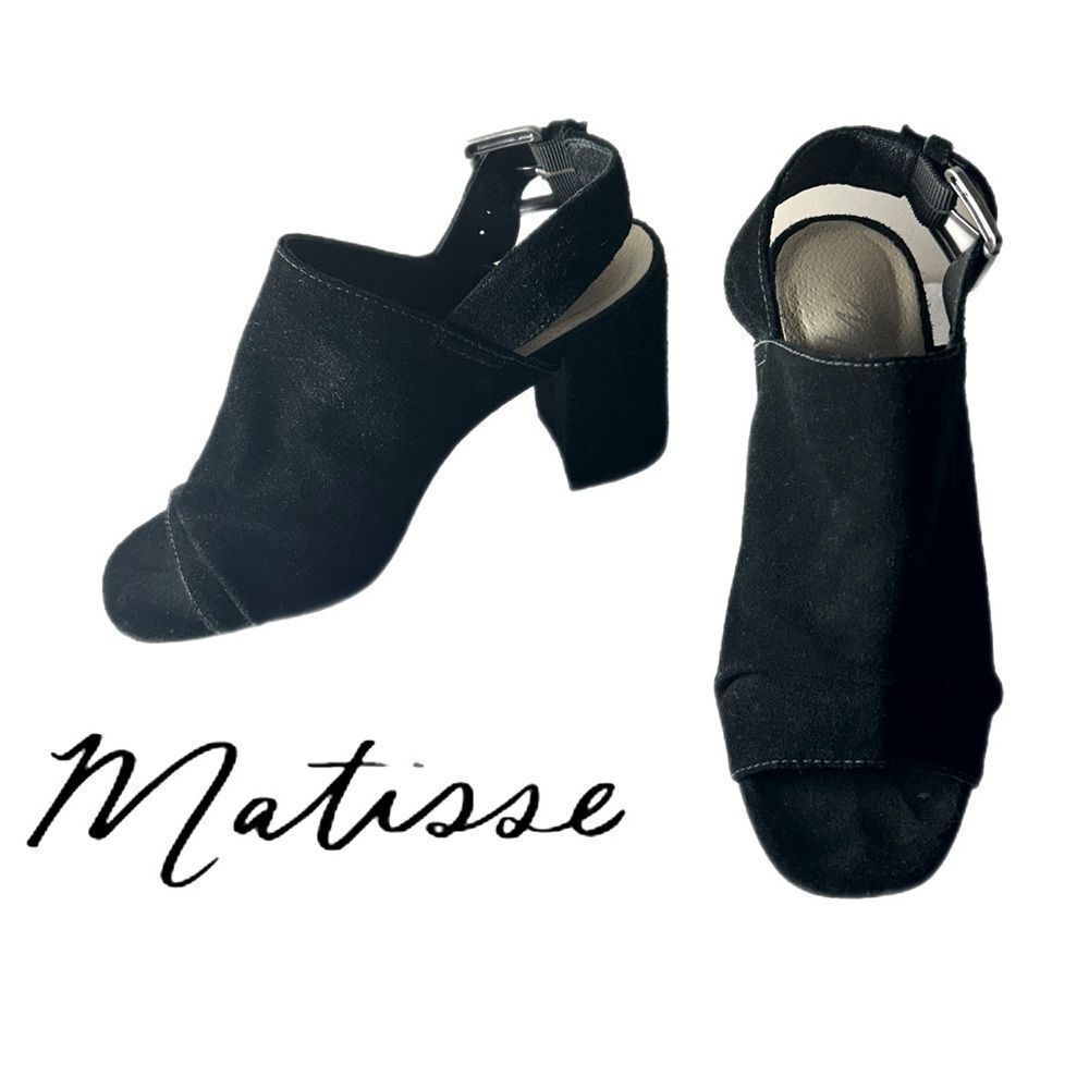 Matisse Kellen Black Suede Open Toe Chunk Heel Sandals Women’s size 6M